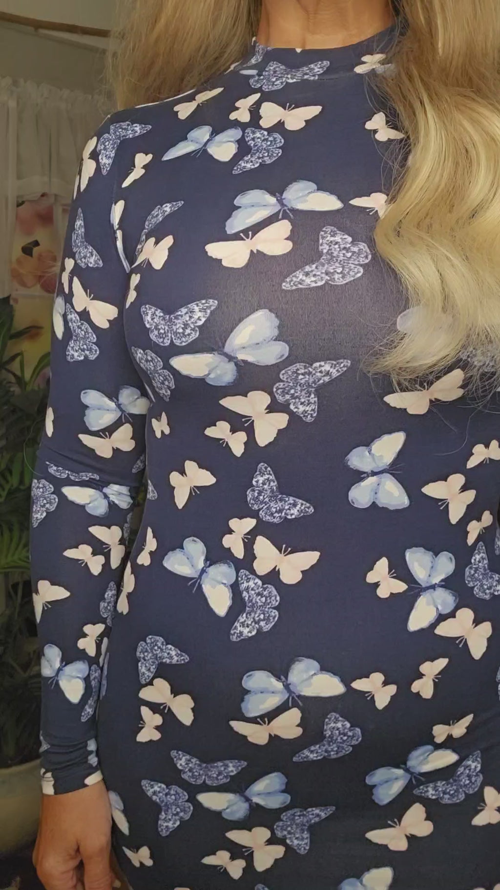 Navy Butterfly Print Bodycon Dress