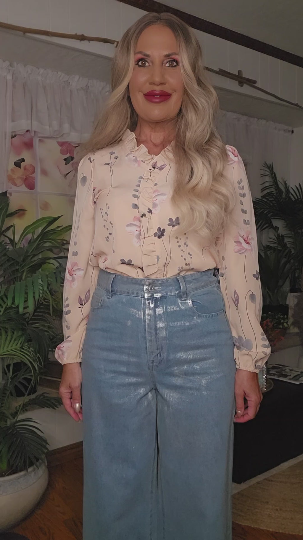 Metallic Wide Leg Jeans