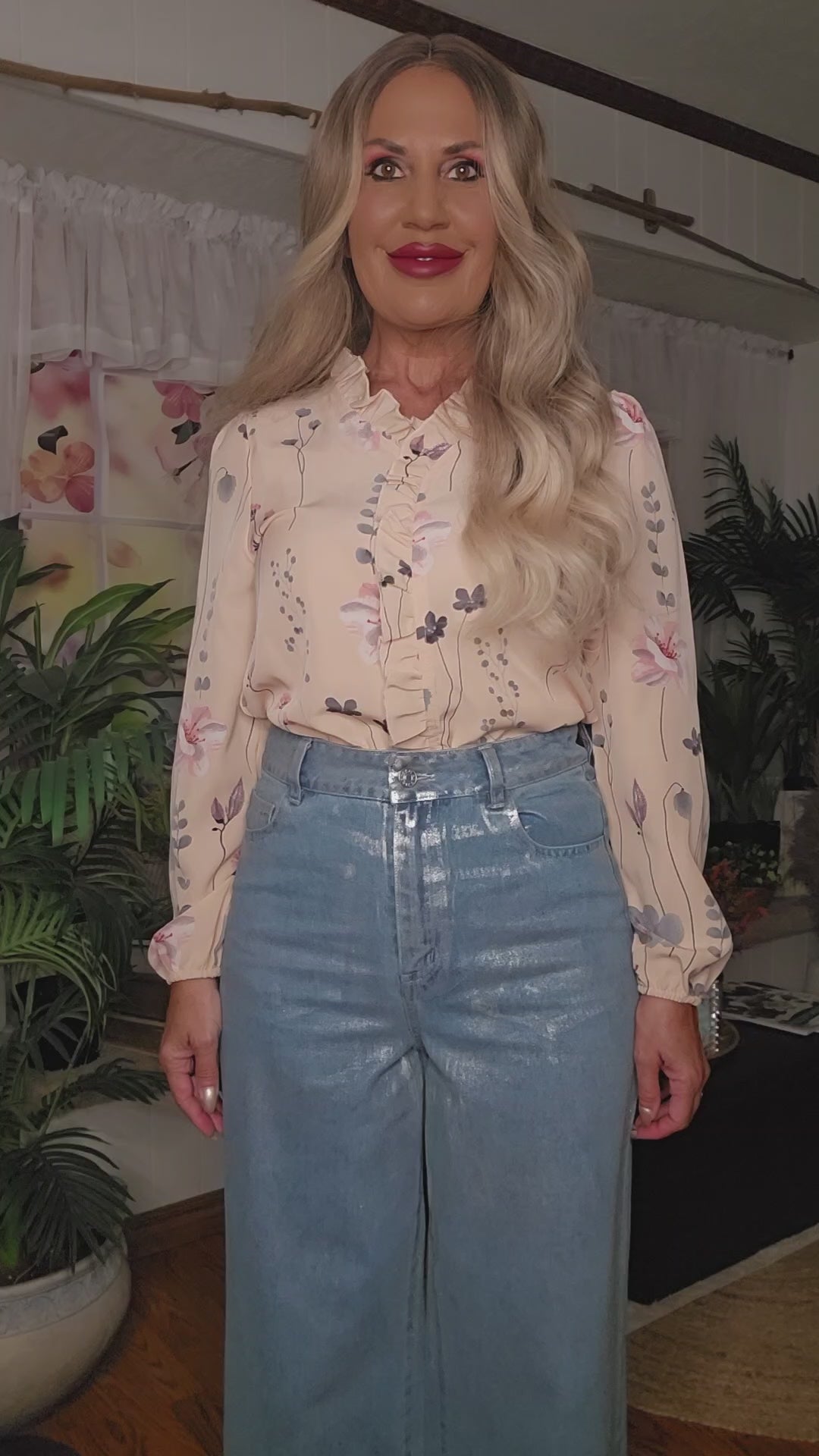 Metallic Wide Leg Jeans