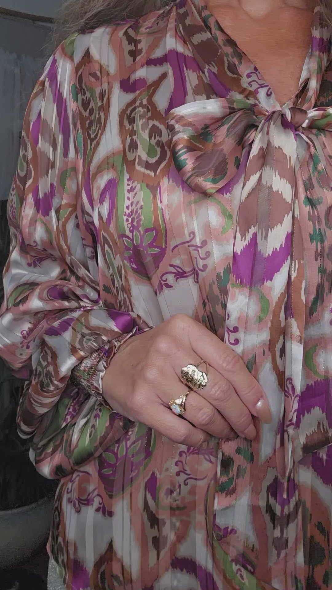 Paisley Long Sleeves Front Tie Blouse