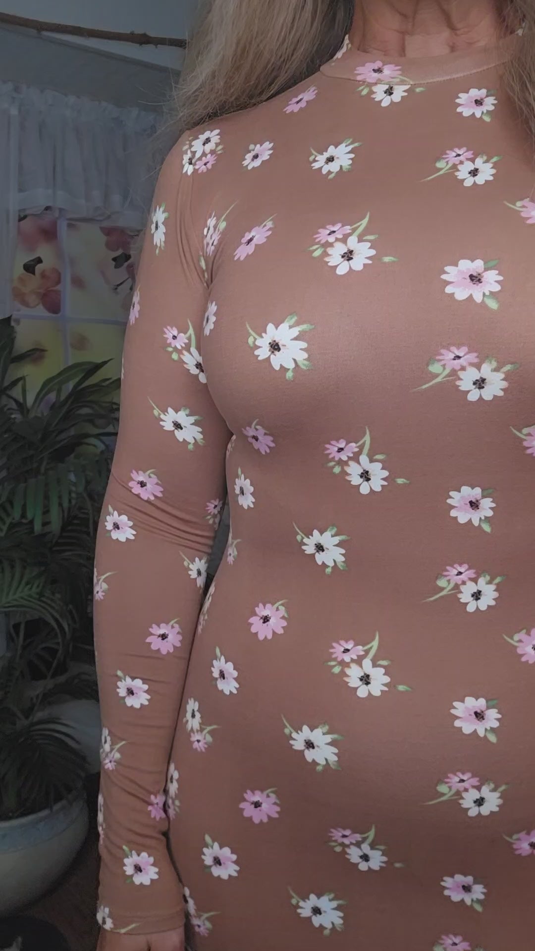 Mocha Floral Print Bodycon Dress