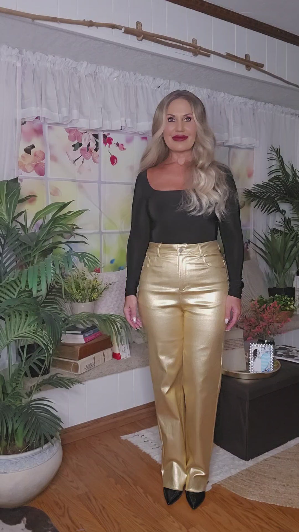 Gold Metallic Wide Leg Pants