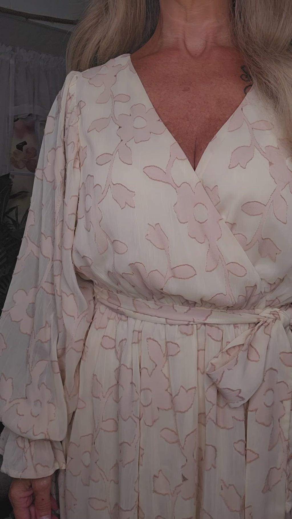 Floral Long Bubble Sleeves with Ruffle Cuffs Dress