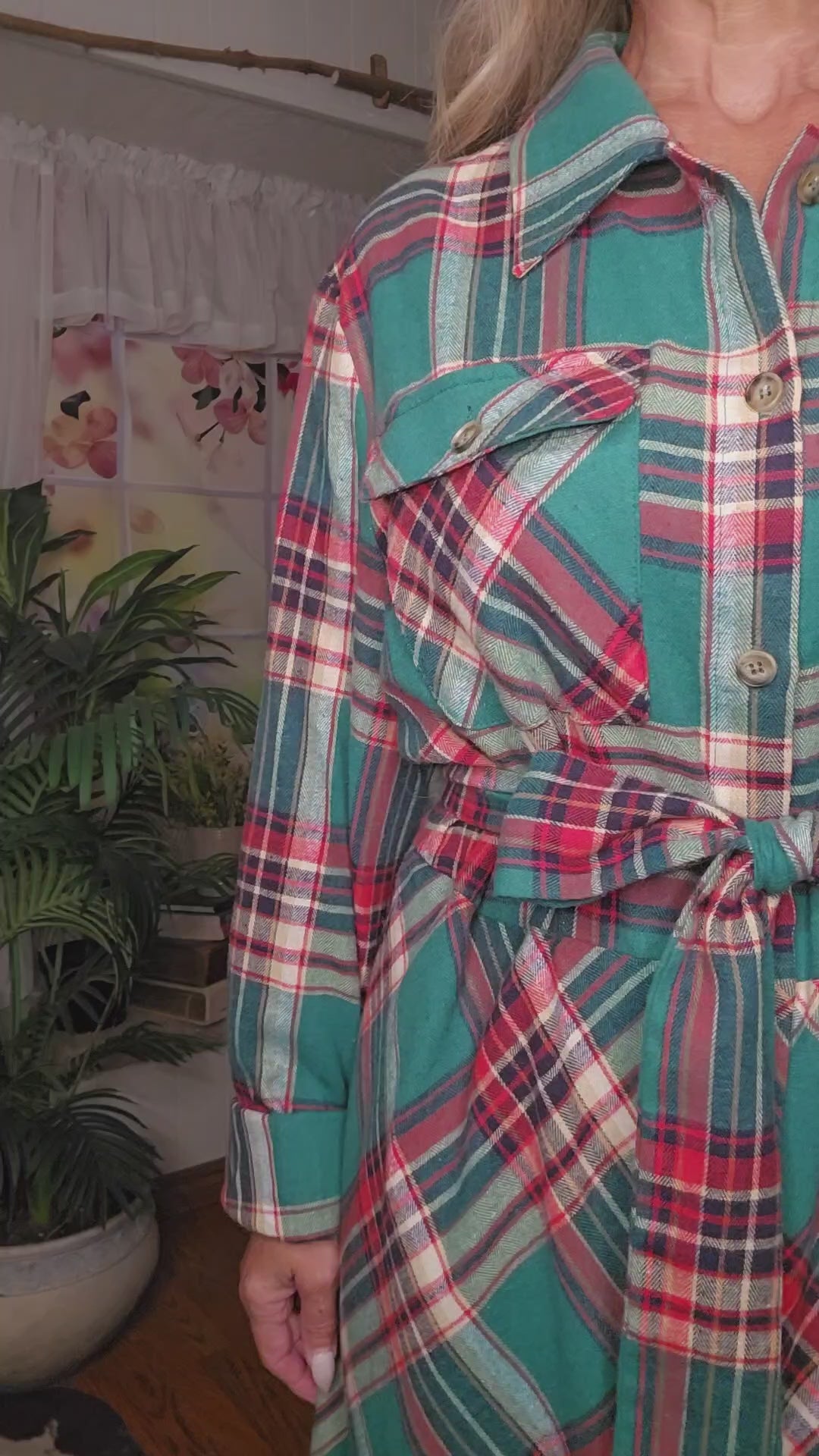 Green & Red Plaid Button-Down Dress