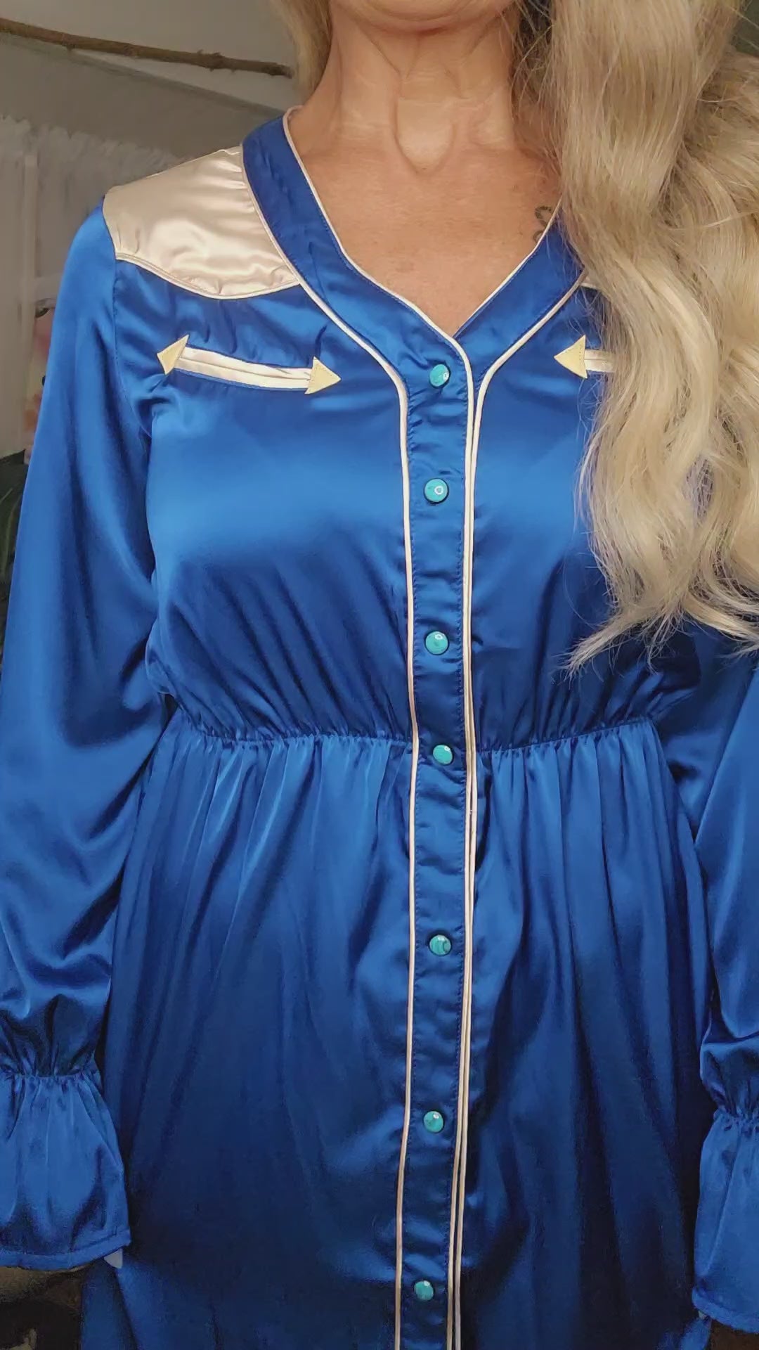 Blue Satiny Western Style Dress