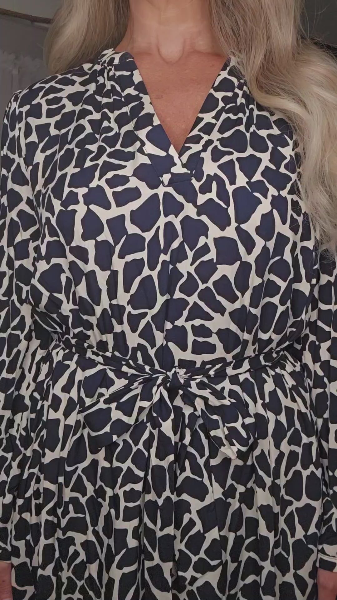 Long Sleeves Navy & Cream Print Dress