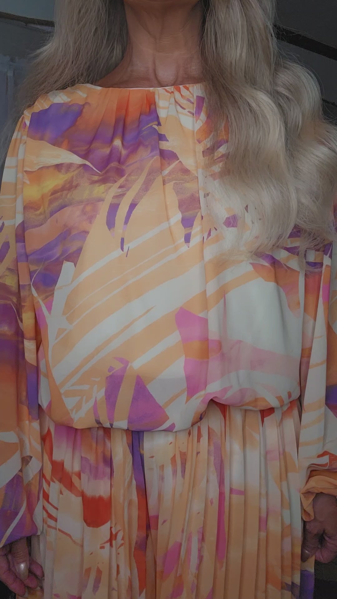 Purple & Orange Long Bubble Sleeves Blouse