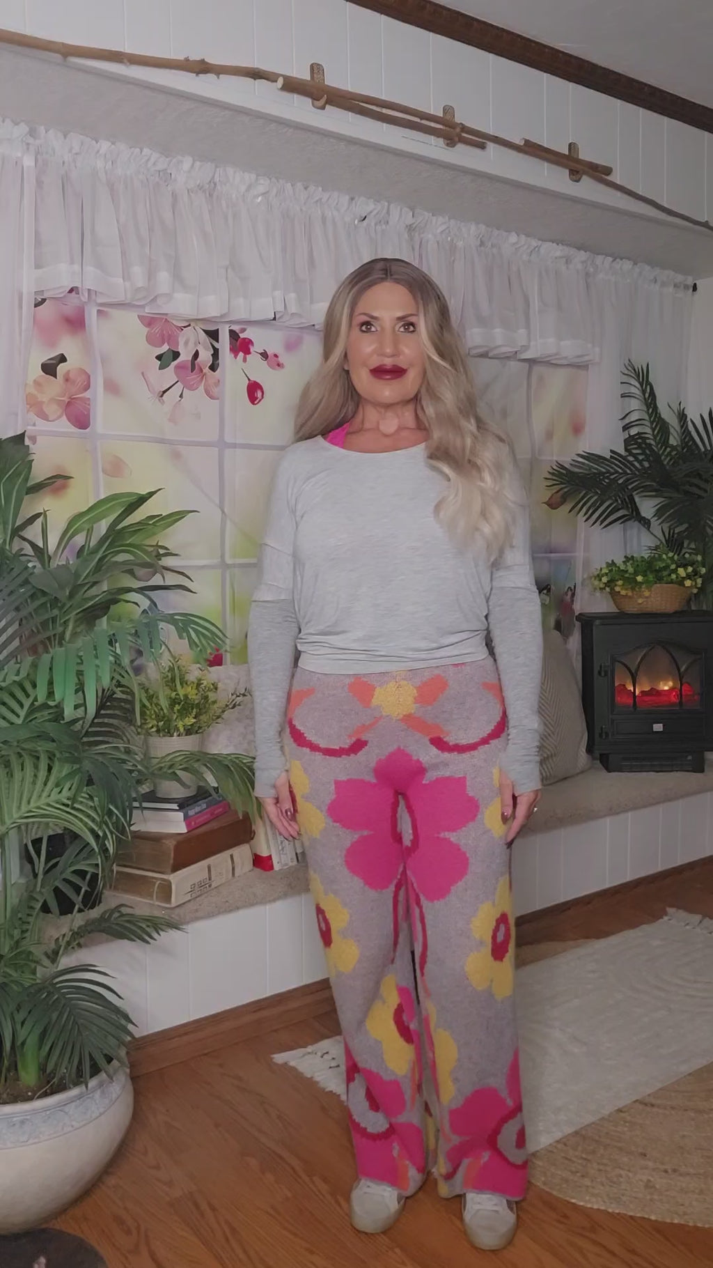 Bright Floral Knit/Sweater Pants