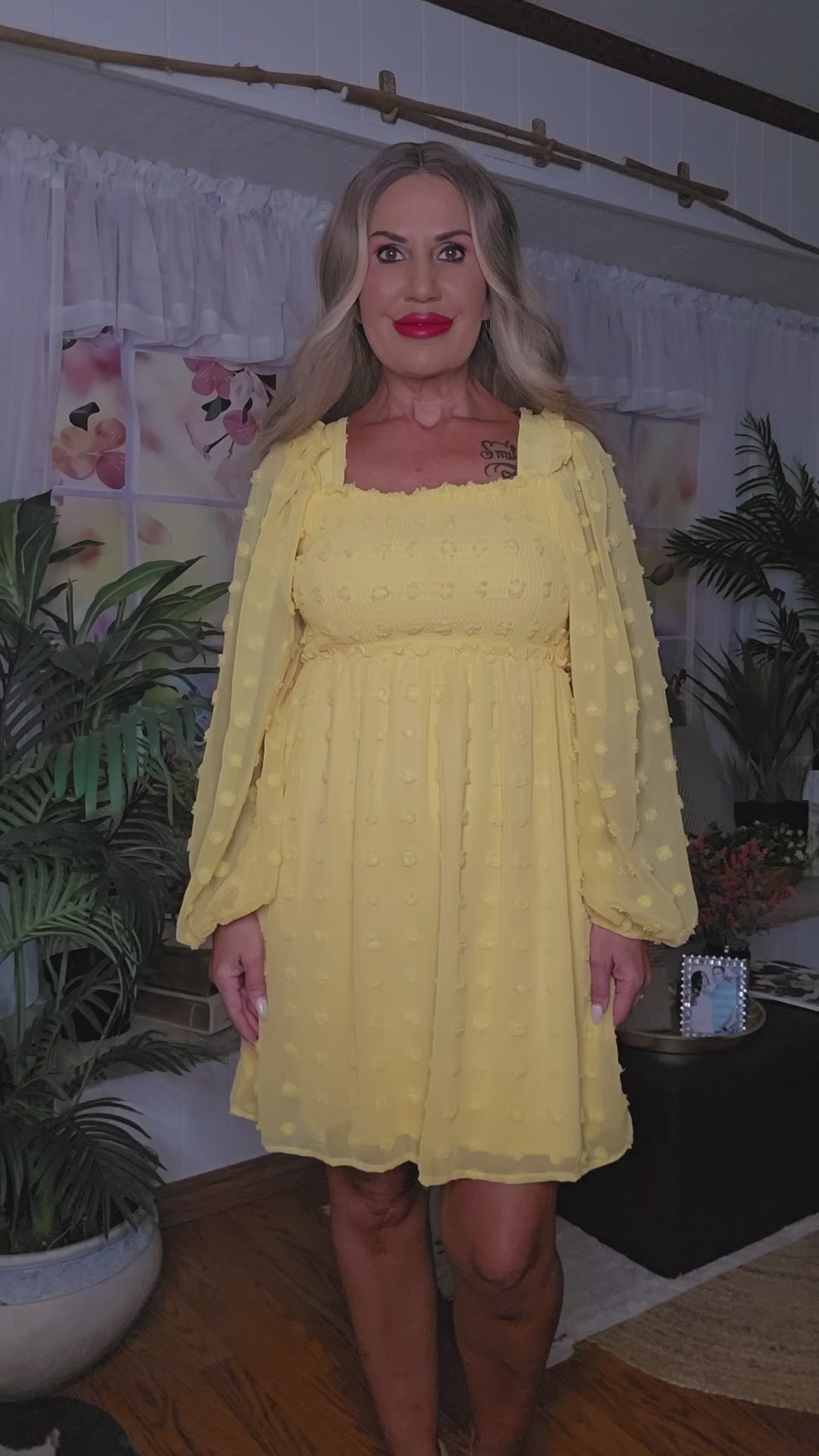 Yellow Long Bubble Sleeves Dress