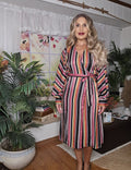 Multi-Colored Striped Wrap Dress