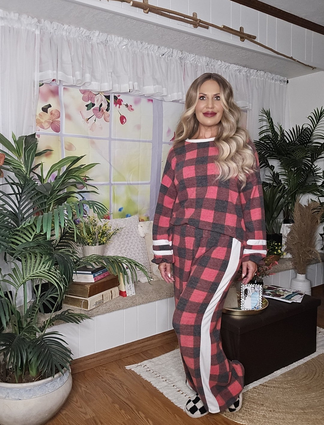 Red/Black Buffalo Plaid Top & Pants Loungewear Set