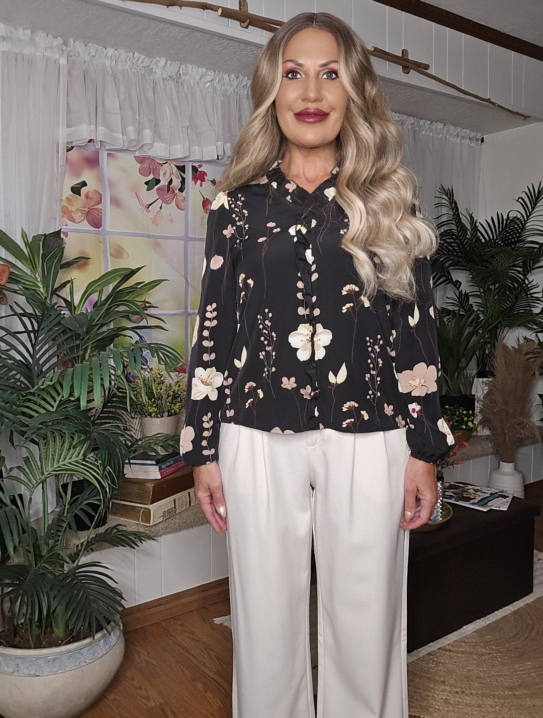 Floral Ruffle Detail Blouse