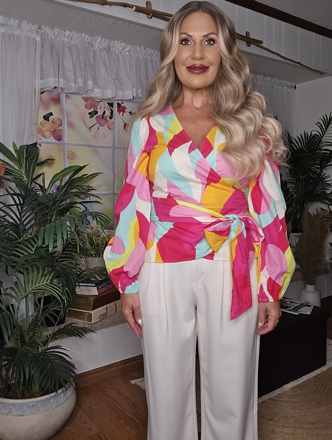 A Colorful True Wrap Long Sleeves Top