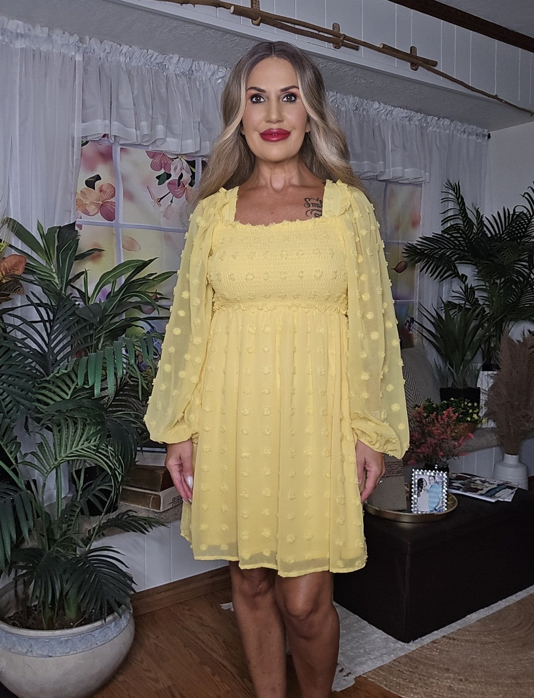 Yellow Long Bubble Sleeves Dress