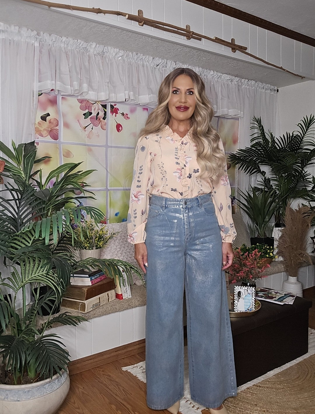 Metallic Wide Leg Jeans