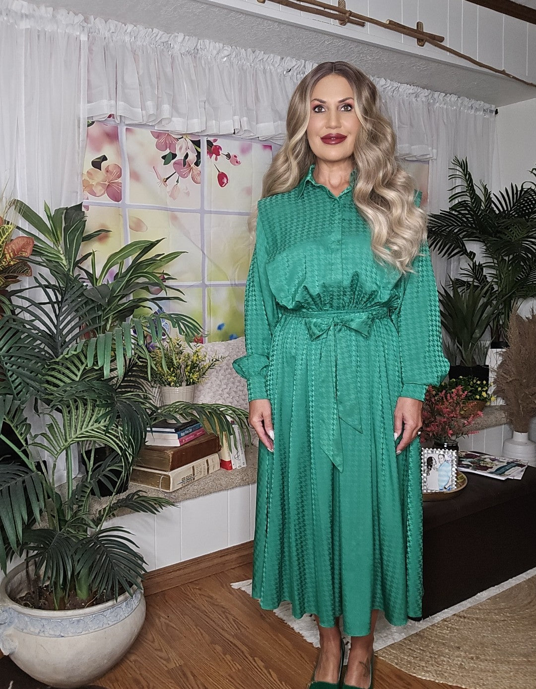 Green Dolman Long Sleeves Dress
