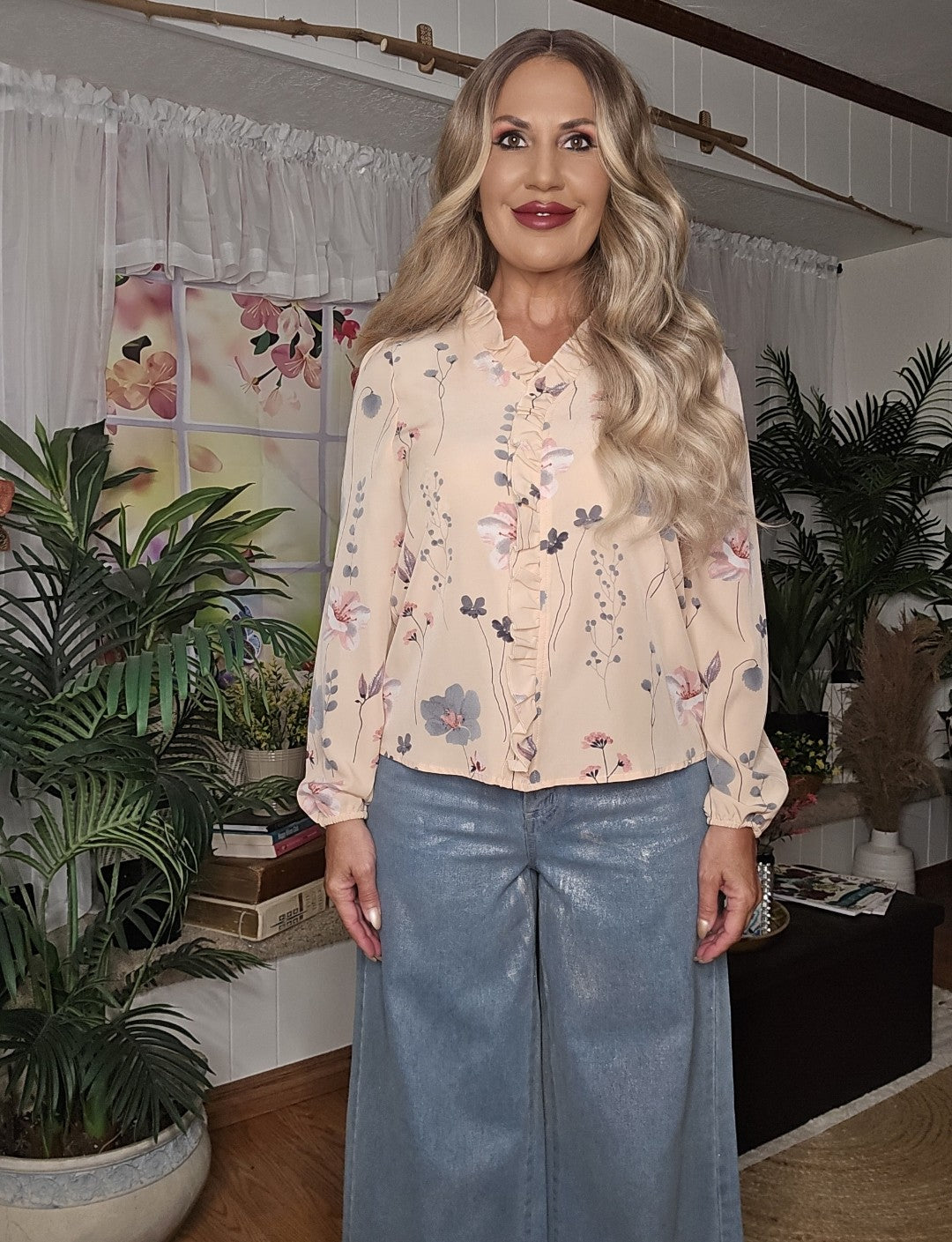 Floral Ruffle Detail Blouse