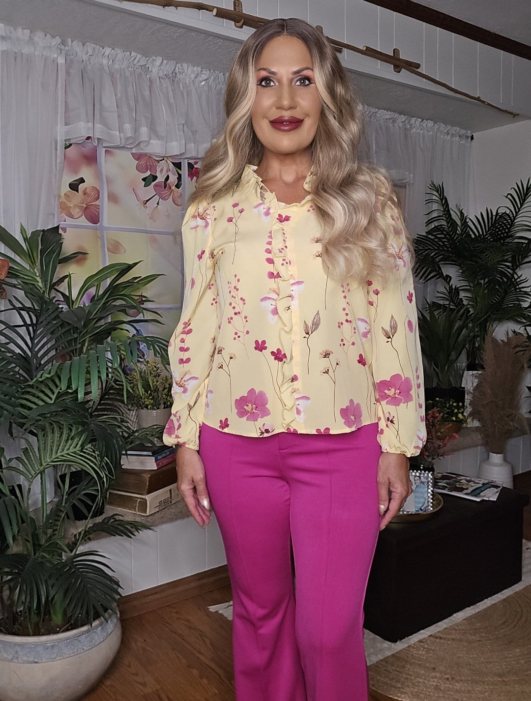Floral Ruffle Detail Blouse