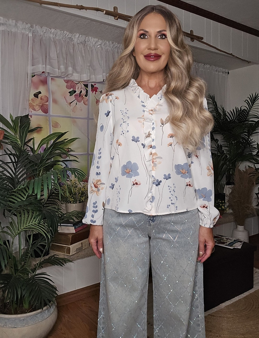 Floral Ruffle Detail Blouse