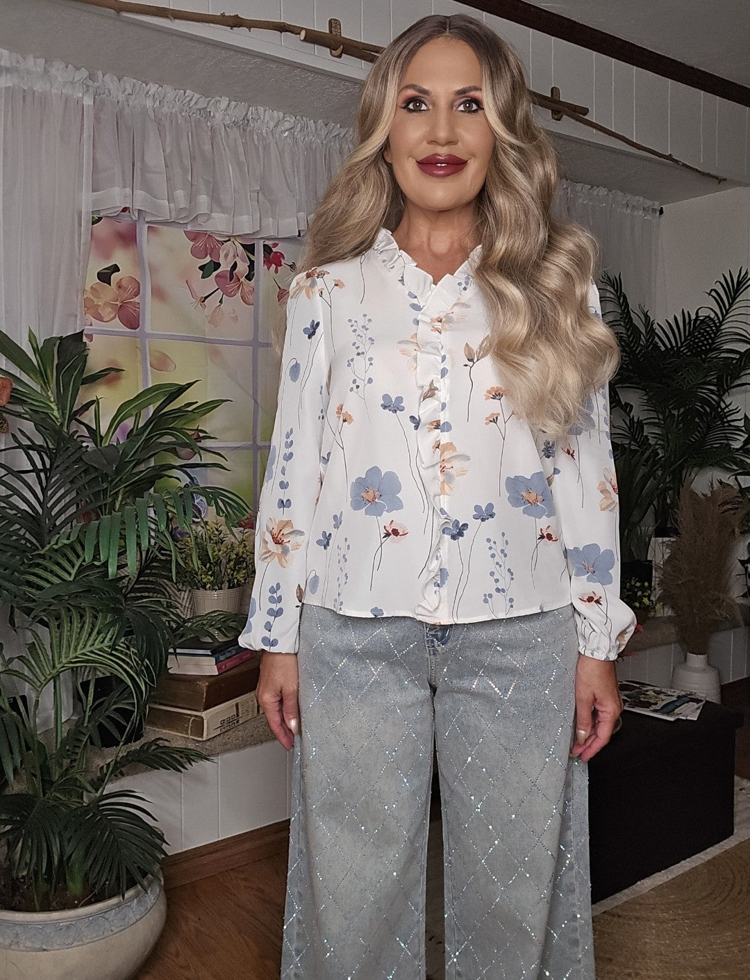 Floral Ruffle Detail Blouse