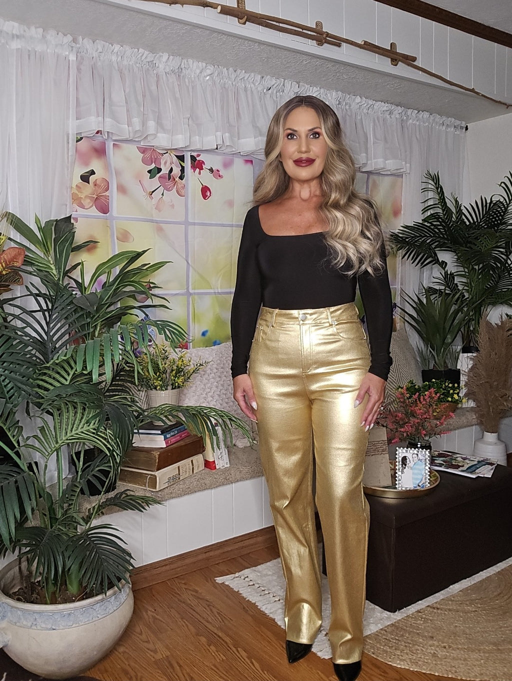 Gold Metallic Wide Leg Pants