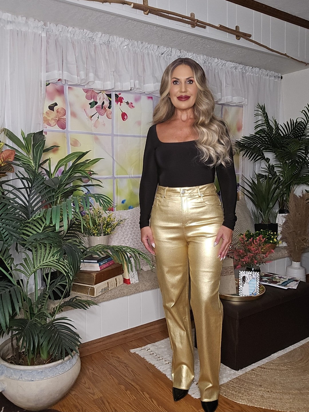 Gold Metallic Wide Leg Pants